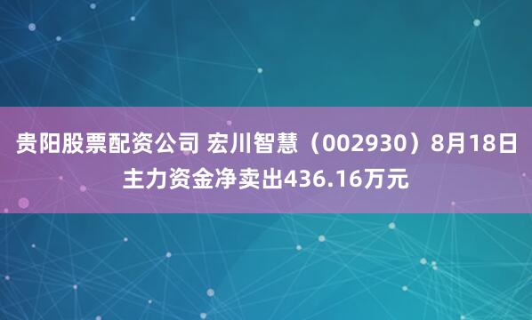 贵阳股票配资公司 宏川智慧（002930）8月18日主力资金净卖出436.16万元